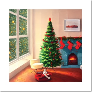 Merry Christmas Trees Joyful Xmas Santa Blessing Christmas Eve Posters and Art